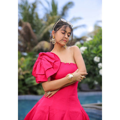 FORAM PATEL Pink One Shoulder Mini Dress