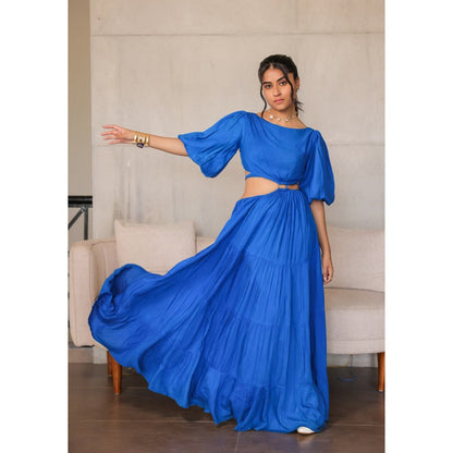 FORAM PATEL Electric Blue Tiered Maxi Dress