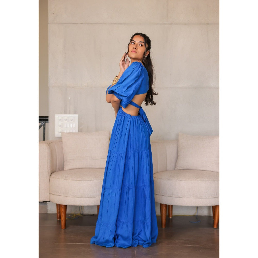FORAM PATEL Electric Blue Tiered Maxi Dress