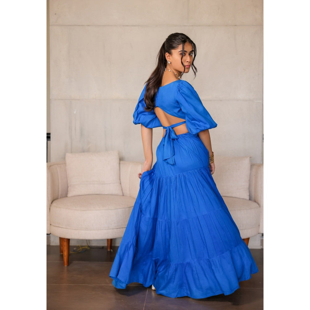 FORAM PATEL Electric Blue Tiered Maxi Dress