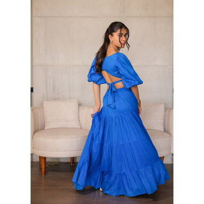FORAM PATEL Electric Blue Tiered Maxi Dress