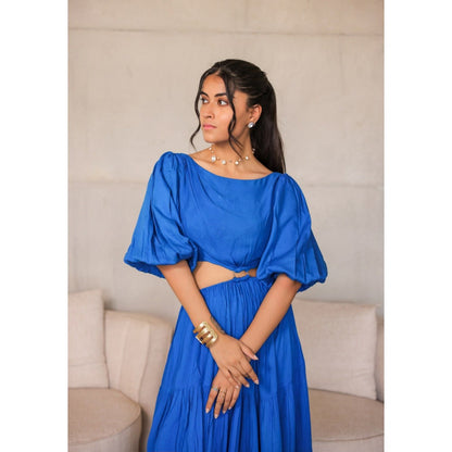 FORAM PATEL Electric Blue Tiered Maxi Dress