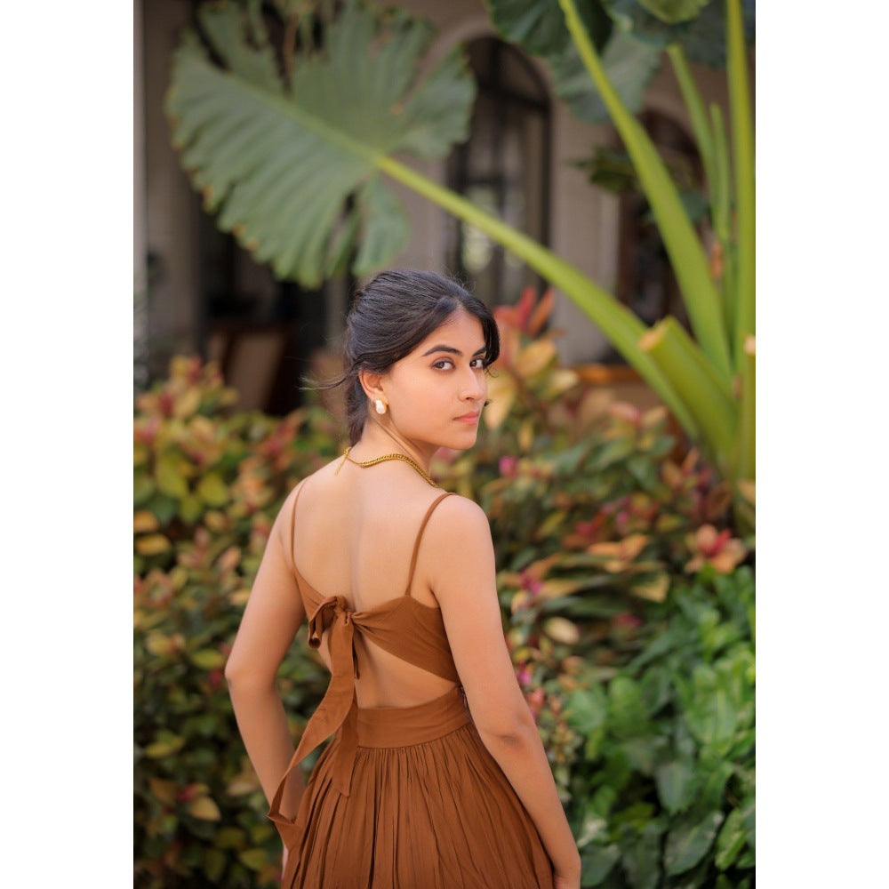 FORAM PATEL Brown Tiered Maxi Dress