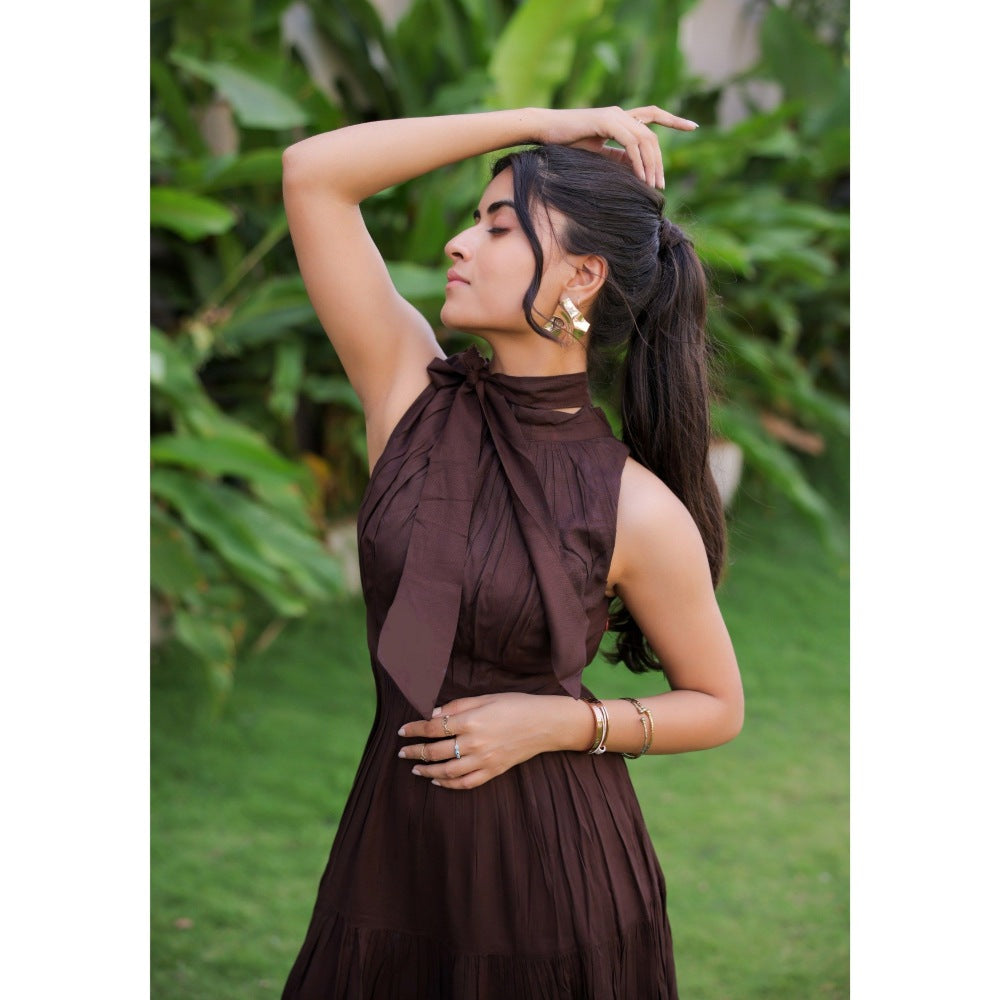 FORAM PATEL Dark Brown Tiered Maxi Dress