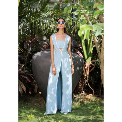 FORAM PATEL Sky Blue Jacket with Bustier and Pant (Set of 3)