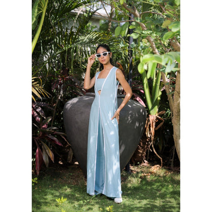 FORAM PATEL Sky Blue Jacket with Bustier and Pant (Set of 3)