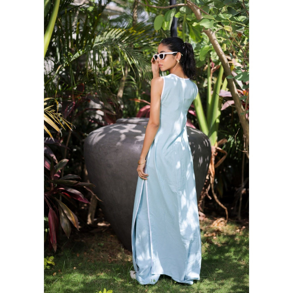 FORAM PATEL Sky Blue Jacket with Bustier and Pant (Set of 3)