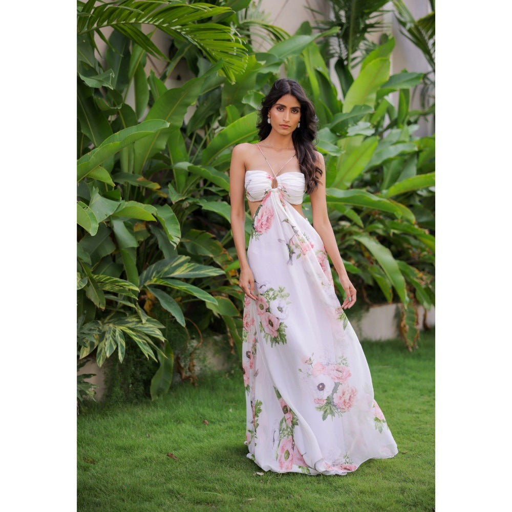 FORAM PATEL White Floral Printed Maxi Dress