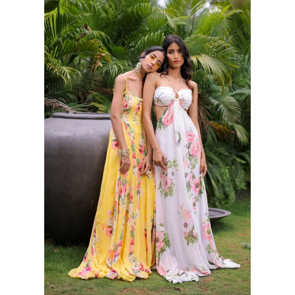 FORAM PATEL White Floral Printed Maxi Dress