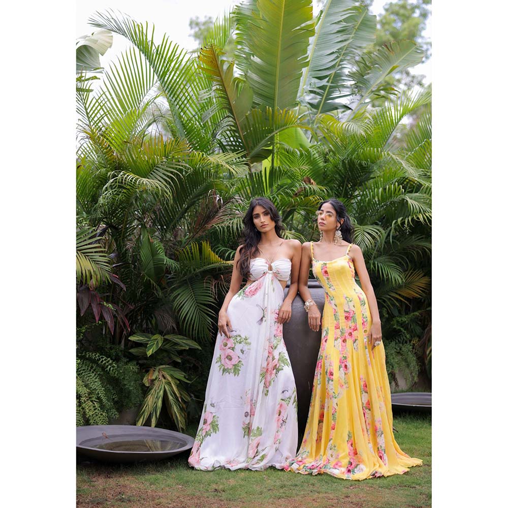 FORAM PATEL White Floral Printed Maxi Dress