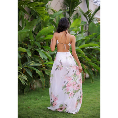 FORAM PATEL White Floral Printed Maxi Dress