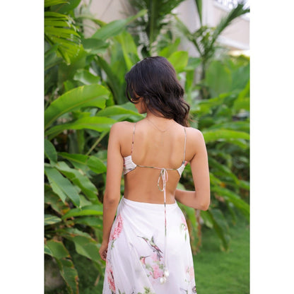 FORAM PATEL White Floral Printed Maxi Dress