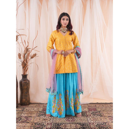 Farha Syed Yellow Peplum Sharara (Set of 3)