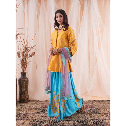 Farha Syed Yellow Peplum Sharara (Set of 3)