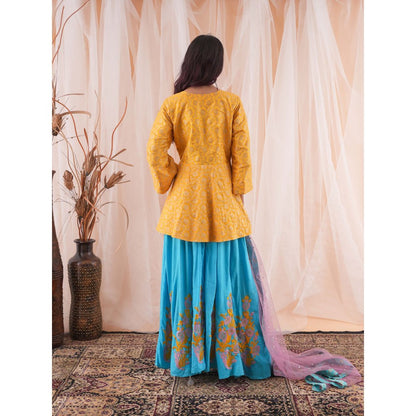 Farha Syed Yellow Peplum Sharara (Set of 3)