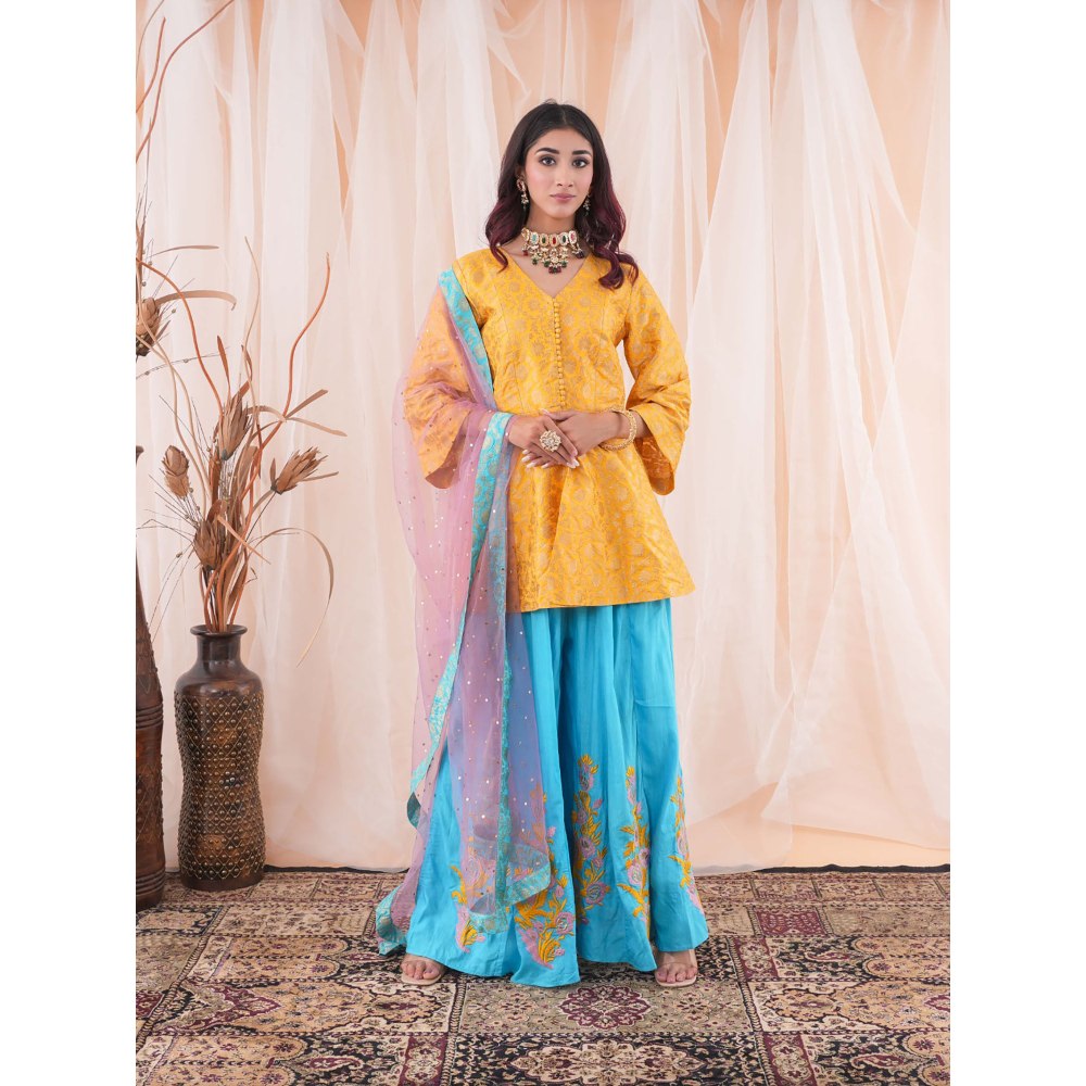 Farha Syed Yellow Peplum Sharara (Set of 3)