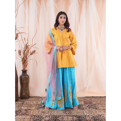 Farha Syed Yellow Peplum Sharara (Set of 3)