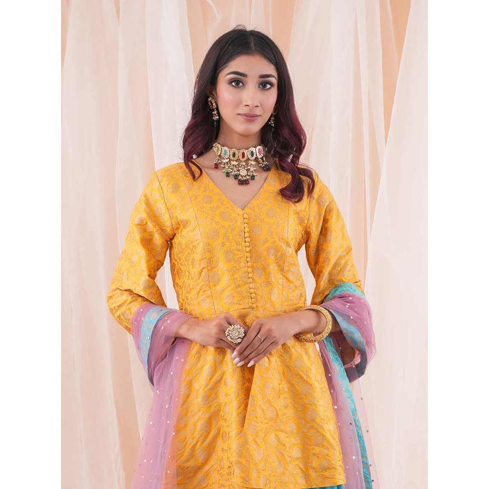 Farha Syed Yellow Peplum Sharara (Set of 3)