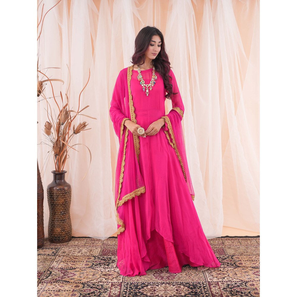 Farha Syed Anarkali Hot Pink Skirt (Set of 3)