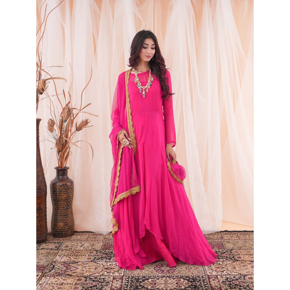 Farha Syed Anarkali Hot Pink Skirt (Set of 3)