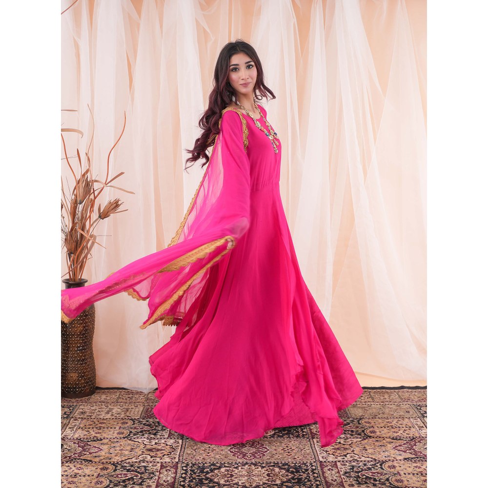 Farha Syed Anarkali Hot Pink Skirt (Set of 3)