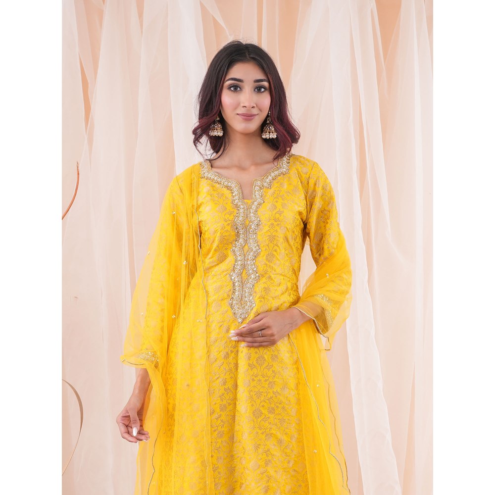 Farha Syed Yellow Kurta And Skirt (Set of 3)