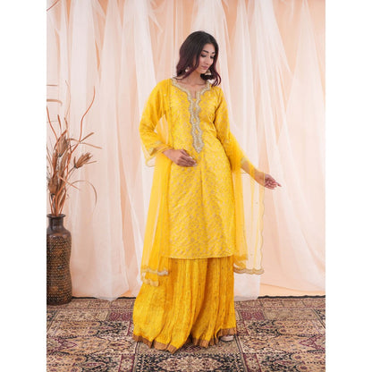 Farha Syed Yellow Kurta And Skirt (Set of 3)