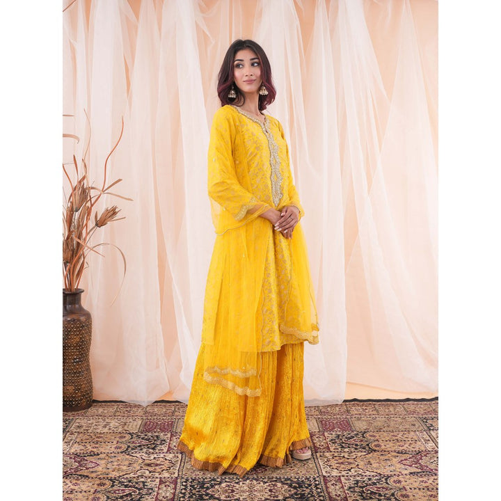 Farha Syed Yellow Kurta And Skirt (Set of 3)