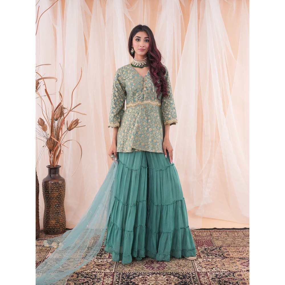 Farha Syed Jade Green Peplum Sharara (Set of 3)