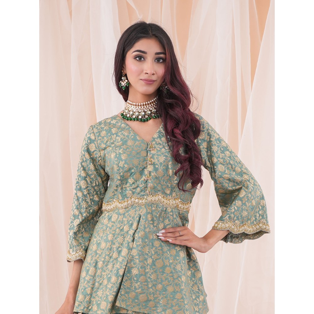 Farha Syed Jade Green Peplum Sharara (Set of 3)