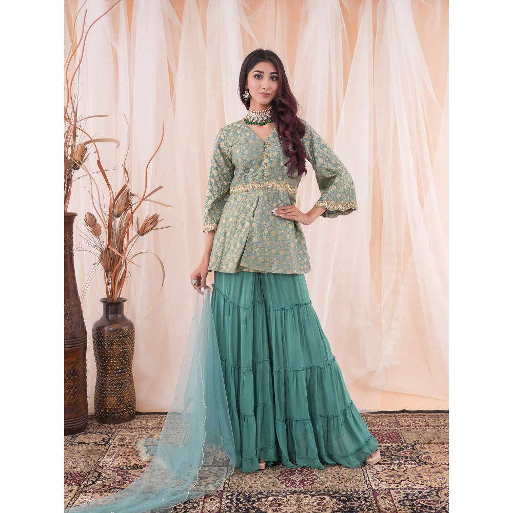 Farha Syed Jade Green Peplum Sharara (Set of 3)