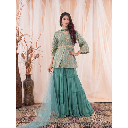 Farha Syed Jade Green Peplum Sharara (Set of 3)