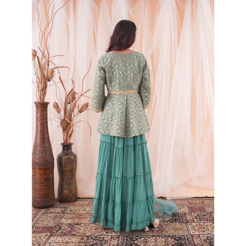 Farha Syed Jade Green Peplum Sharara (Set of 3)