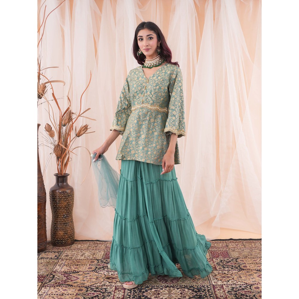 Farha Syed Jade Green Peplum Sharara (Set of 3)
