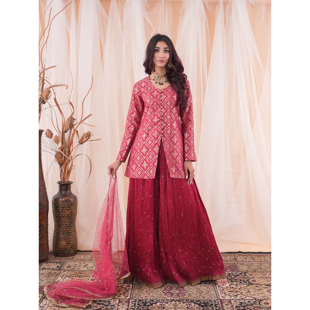 Farha Syed Red Sharara Kurta (Set of 3)