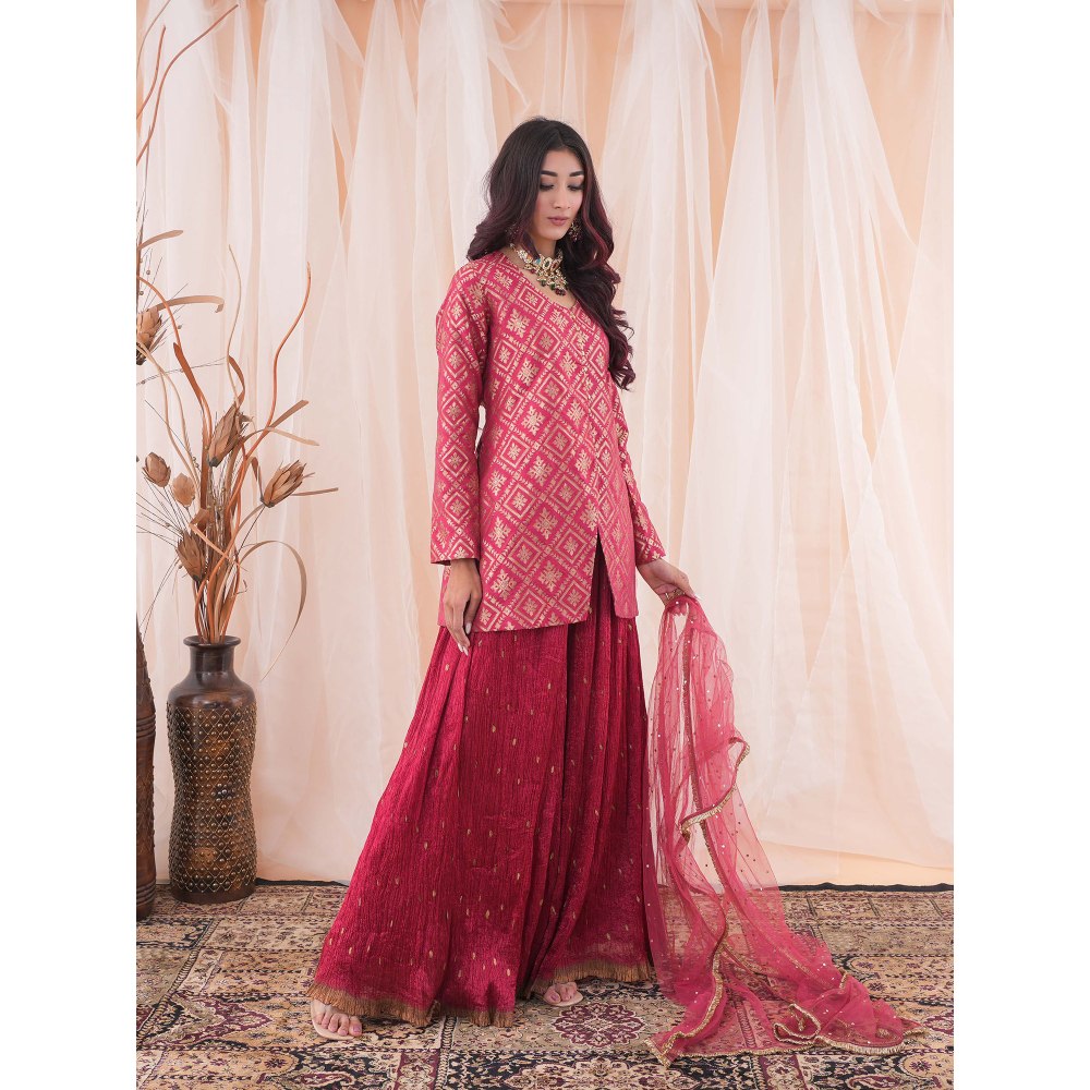 Farha Syed Red Sharara Kurta (Set of 3)