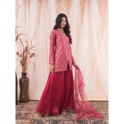 Farha Syed Red Sharara Kurta (Set of 3)