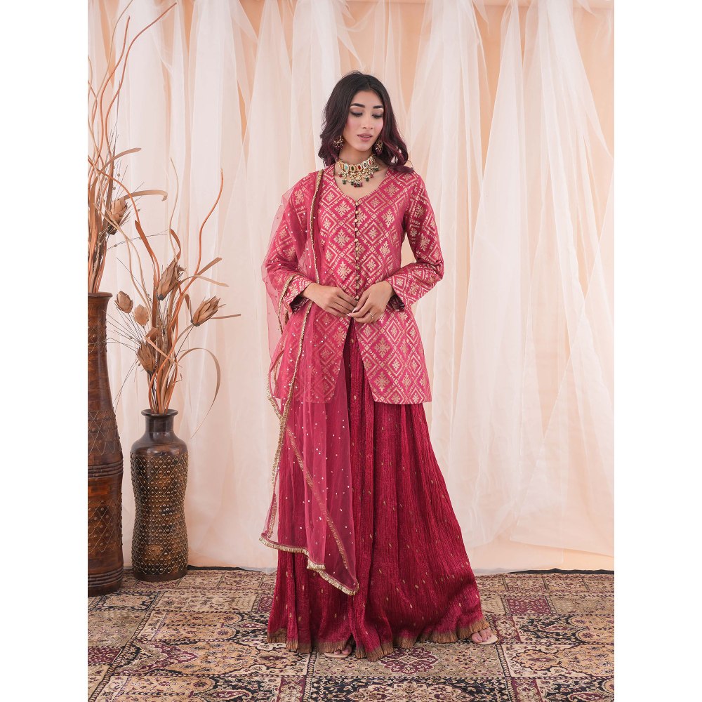 Farha Syed Red Sharara Kurta (Set of 3)