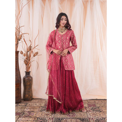 Farha Syed Red Sharara Kurta (Set of 3)