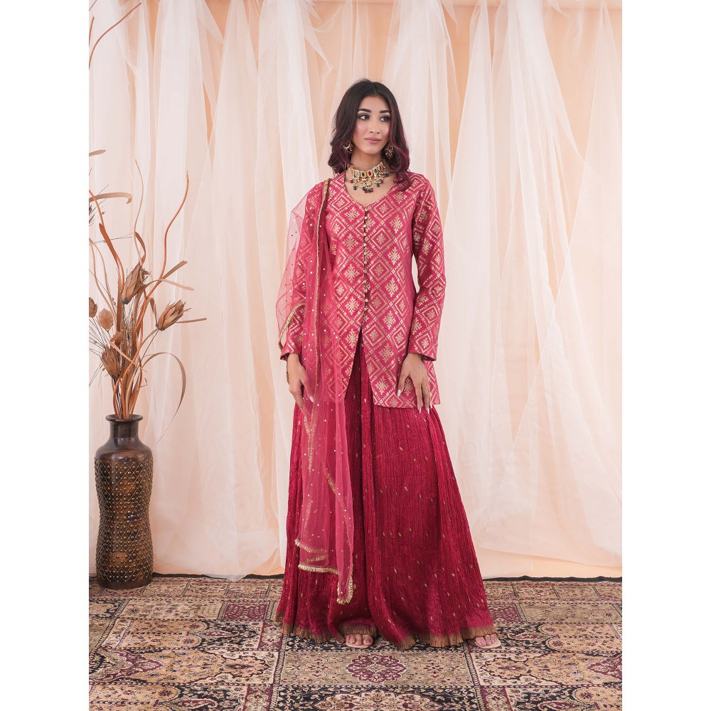 Farha Syed Red Sharara Kurta (Set of 3)