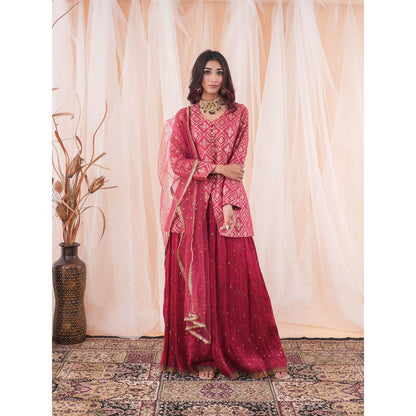Farha Syed Red Sharara Kurta (Set of 3)