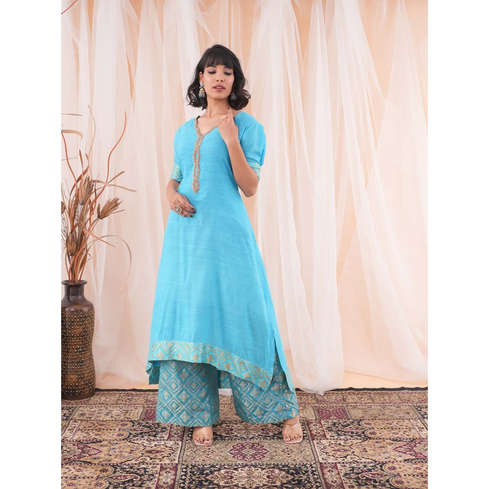 Farha Syed Teal Blue Kurta (Set of 3)