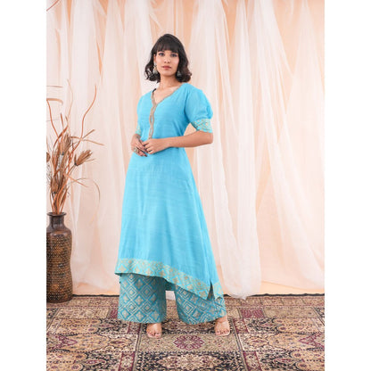 Farha Syed Teal Blue Kurta (Set of 3)