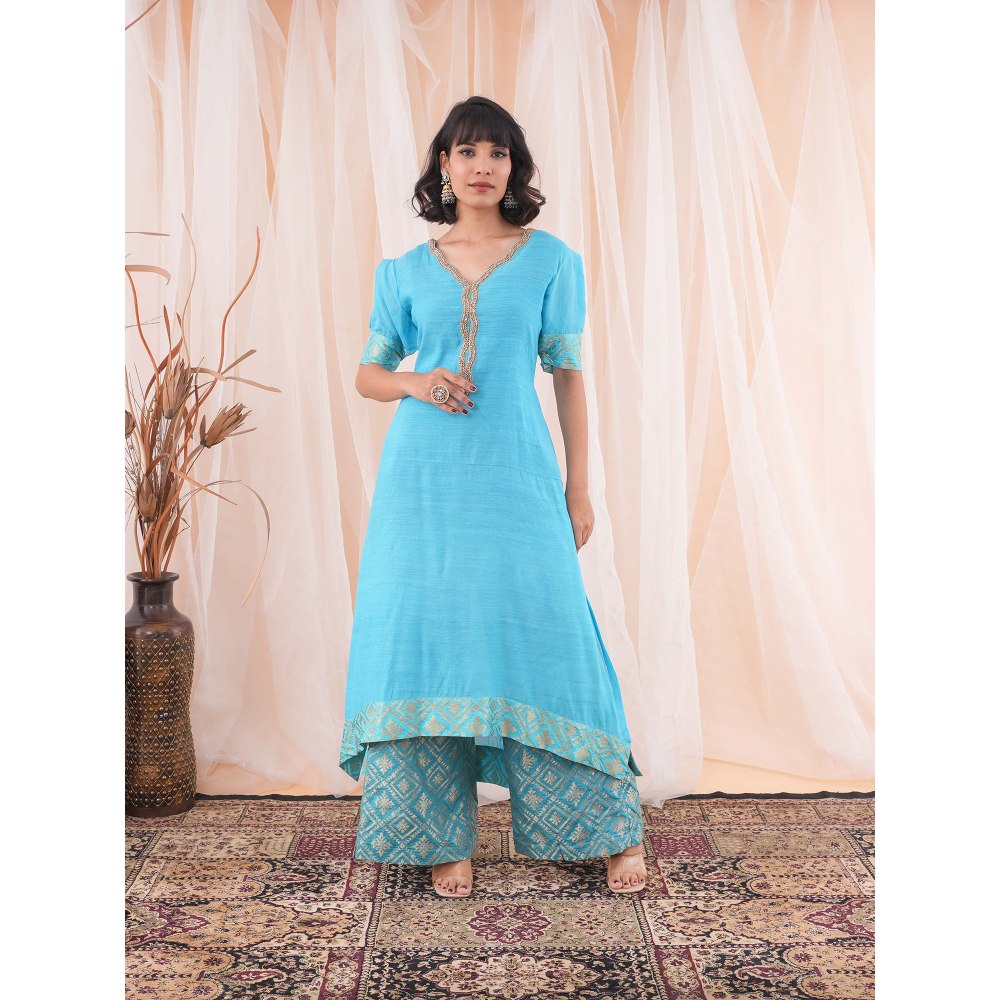 Farha Syed Teal Blue Kurta (Set of 3)