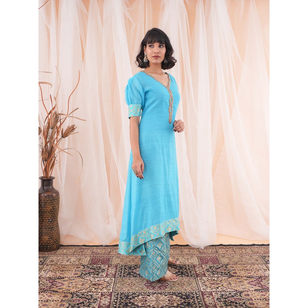 Farha Syed Teal Blue Kurta (Set of 3)
