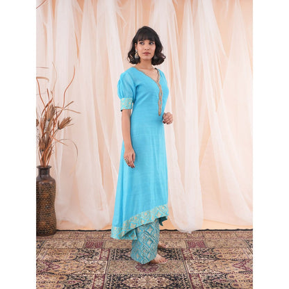 Farha Syed Teal Blue Kurta (Set of 3)