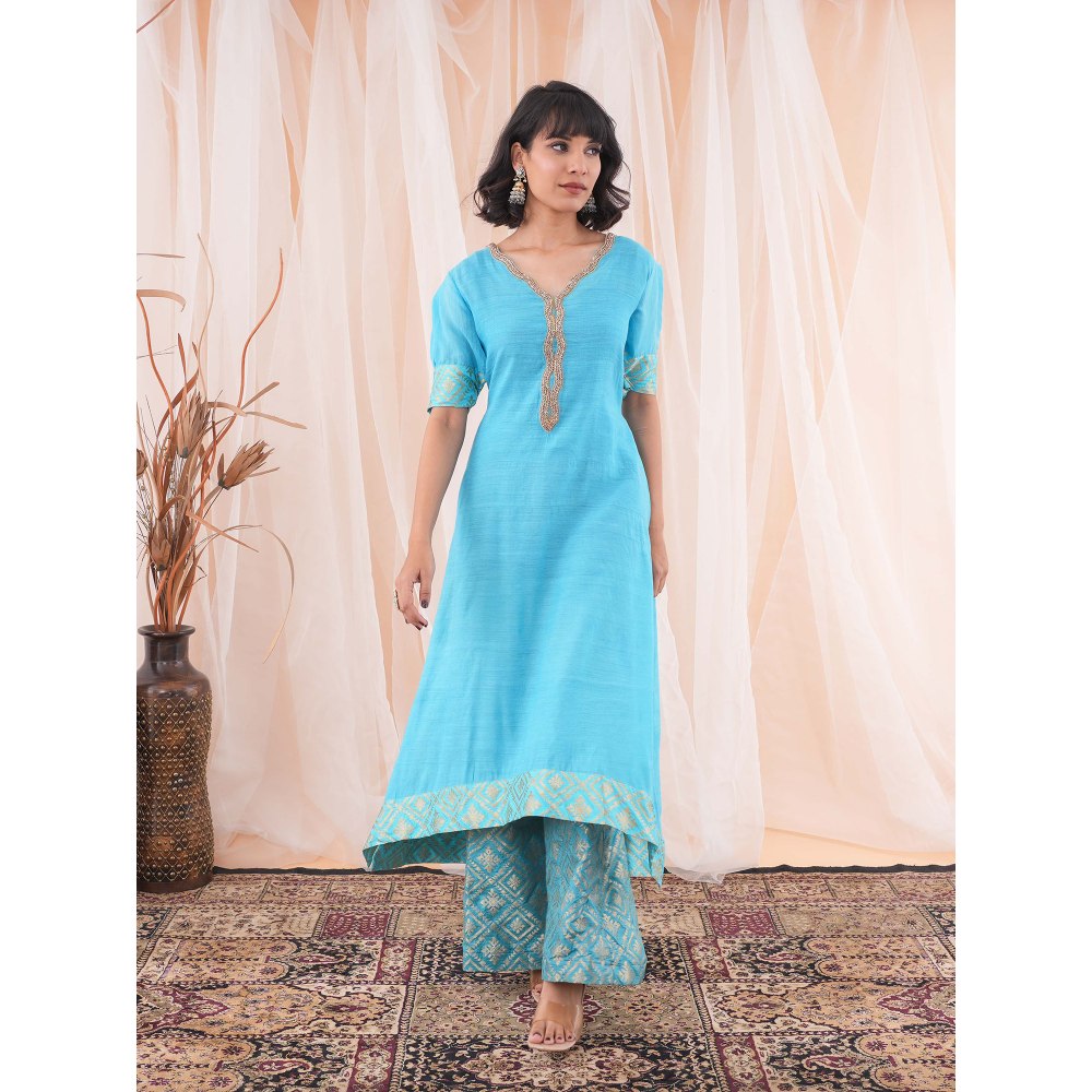 Farha Syed Teal Blue Kurta (Set of 3)