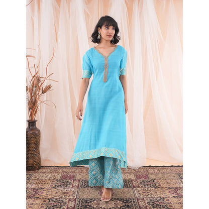Farha Syed Teal Blue Kurta (Set of 3)