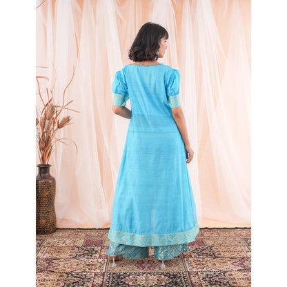 Farha Syed Teal Blue Kurta (Set of 3)