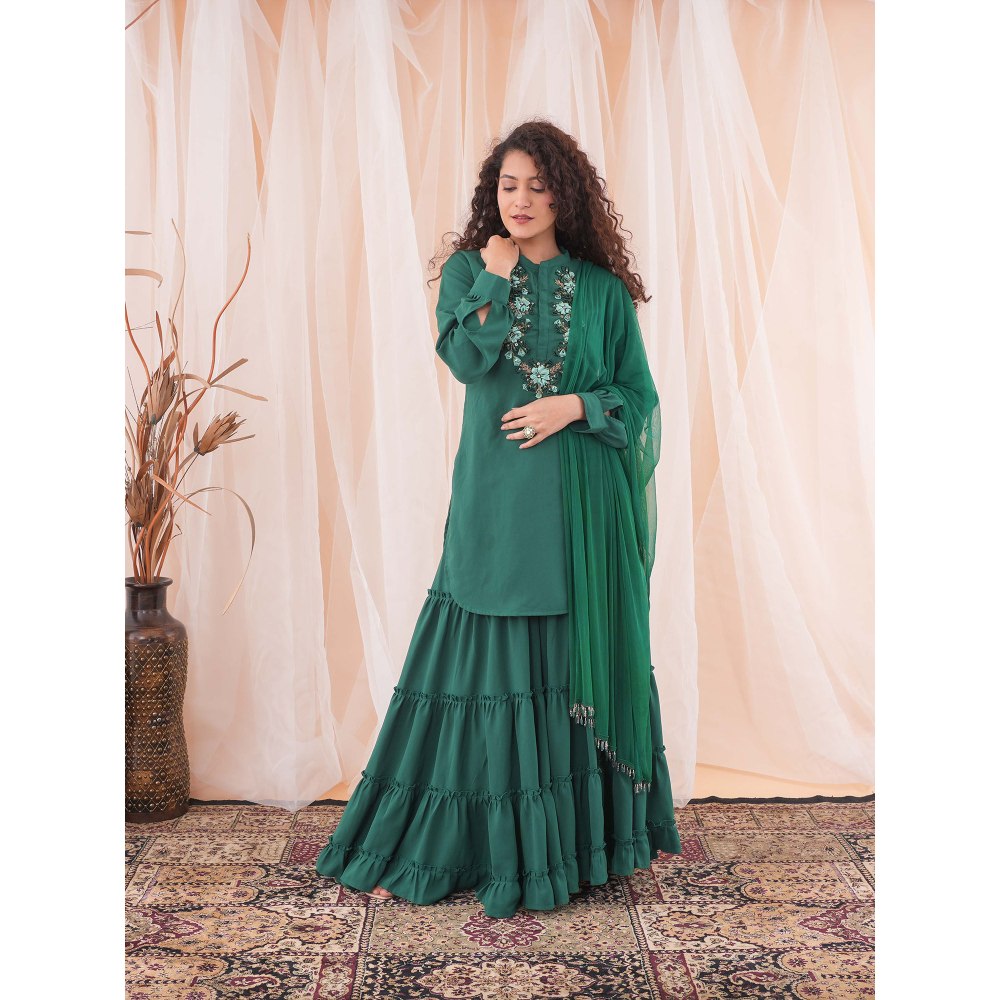 Farha Syed Green Sharara Kurta (Set of 3)